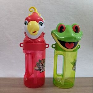 Rainforest Cafe Kids Water Bottle 3D Sipper Animal Straw Parrot Frog Rio Cha Cha